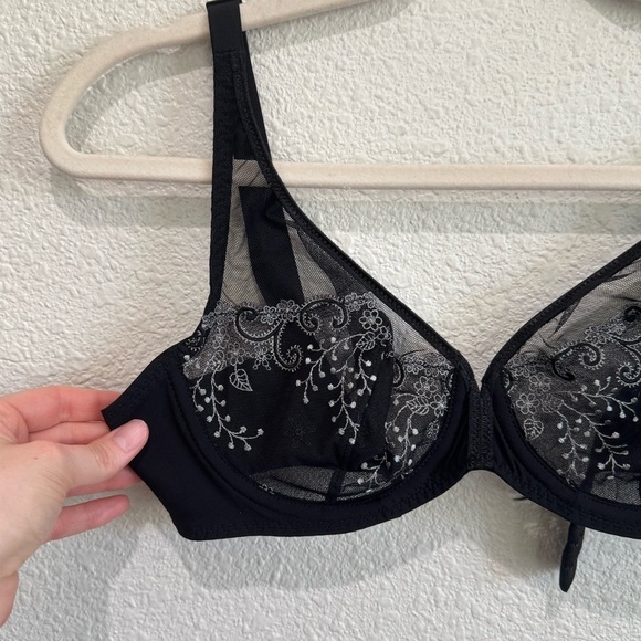Simone Perele Womens Delice Sheer Plunge Bra in Gem Black Dainty Floral Boho - Picture 3 of 10